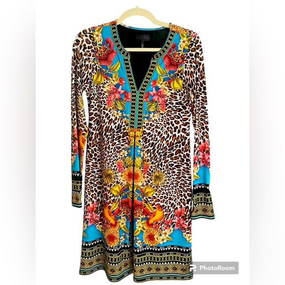 Hale Bob Dresses & Skirts - Hale Bob colorful A-line dress with chain link design neckline and cuffs 💃